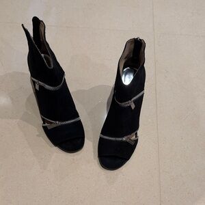 Michael Kors black suede, open-toe ankle booties multiple zippers. Size 8.5.